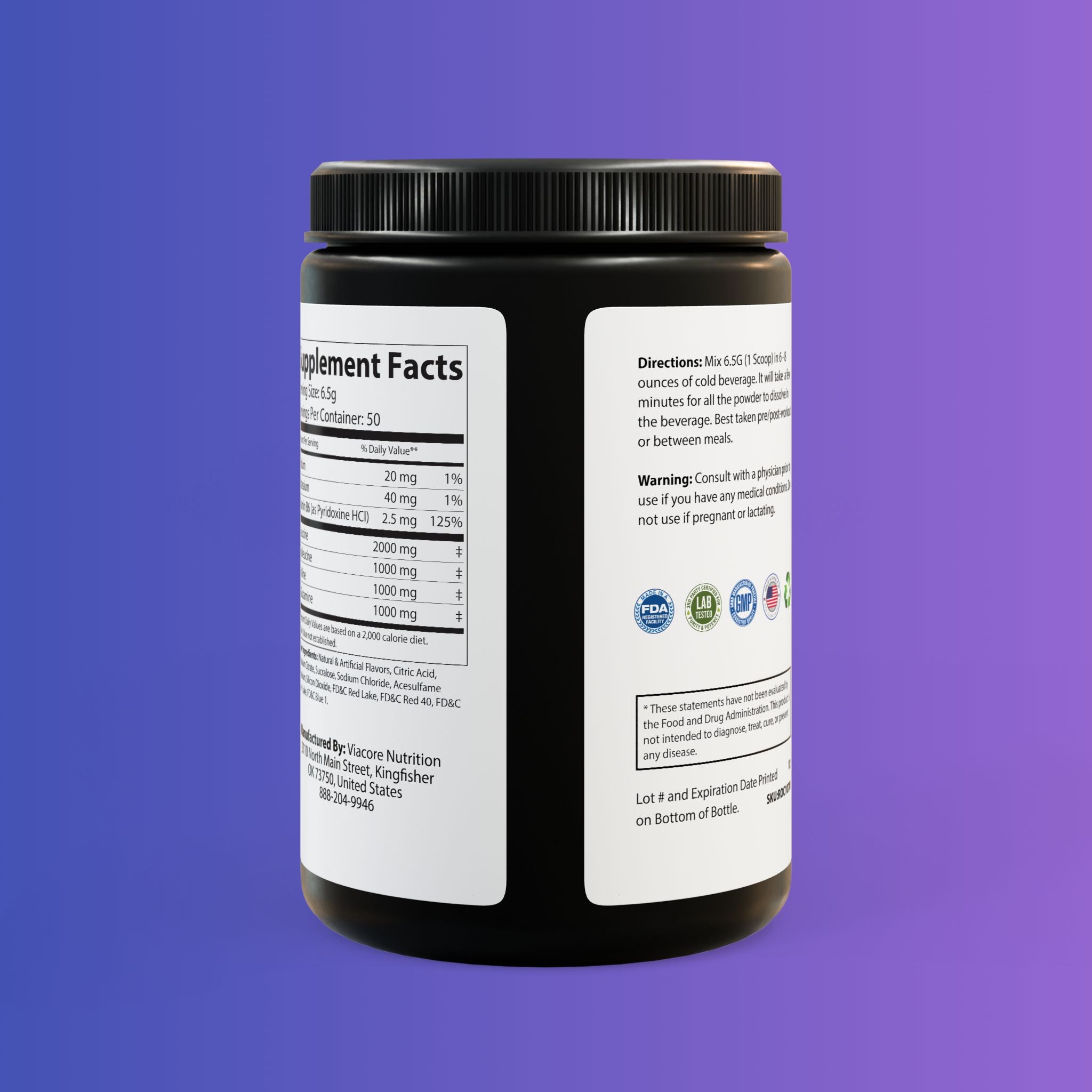 BCAA Supplement, Grape Flavor, 325g / 50 Servings