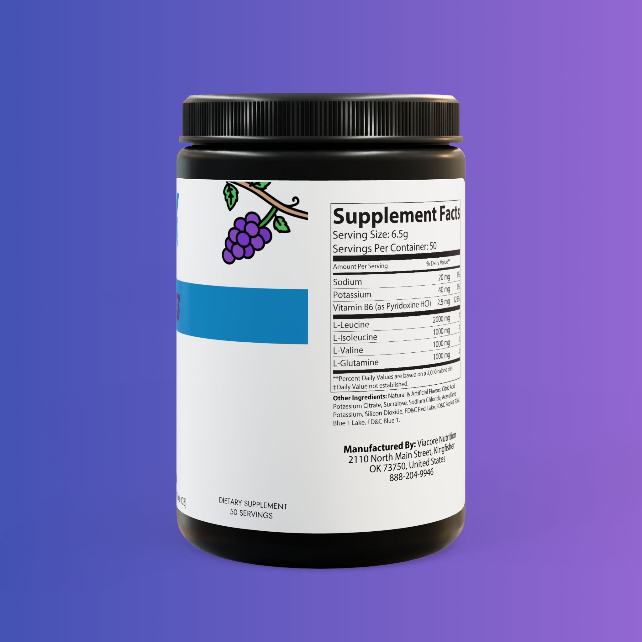 BCAA Supplement, Grape Flavor, 325g / 50 Servings