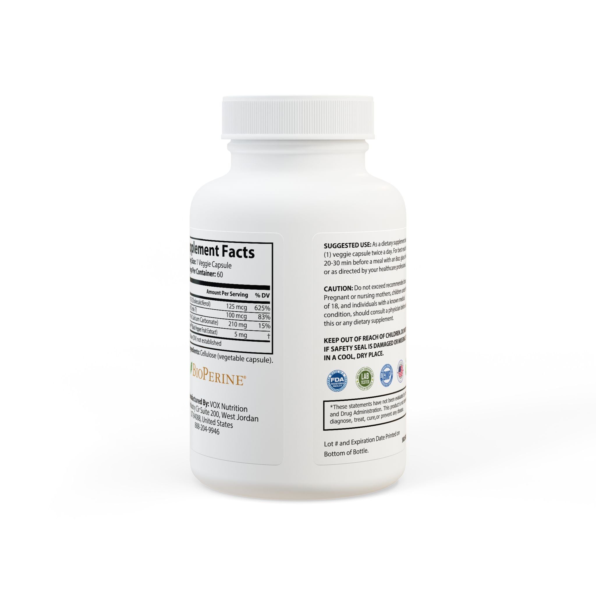 Vitamin K2 + D3 Supplement - 60 Capsules