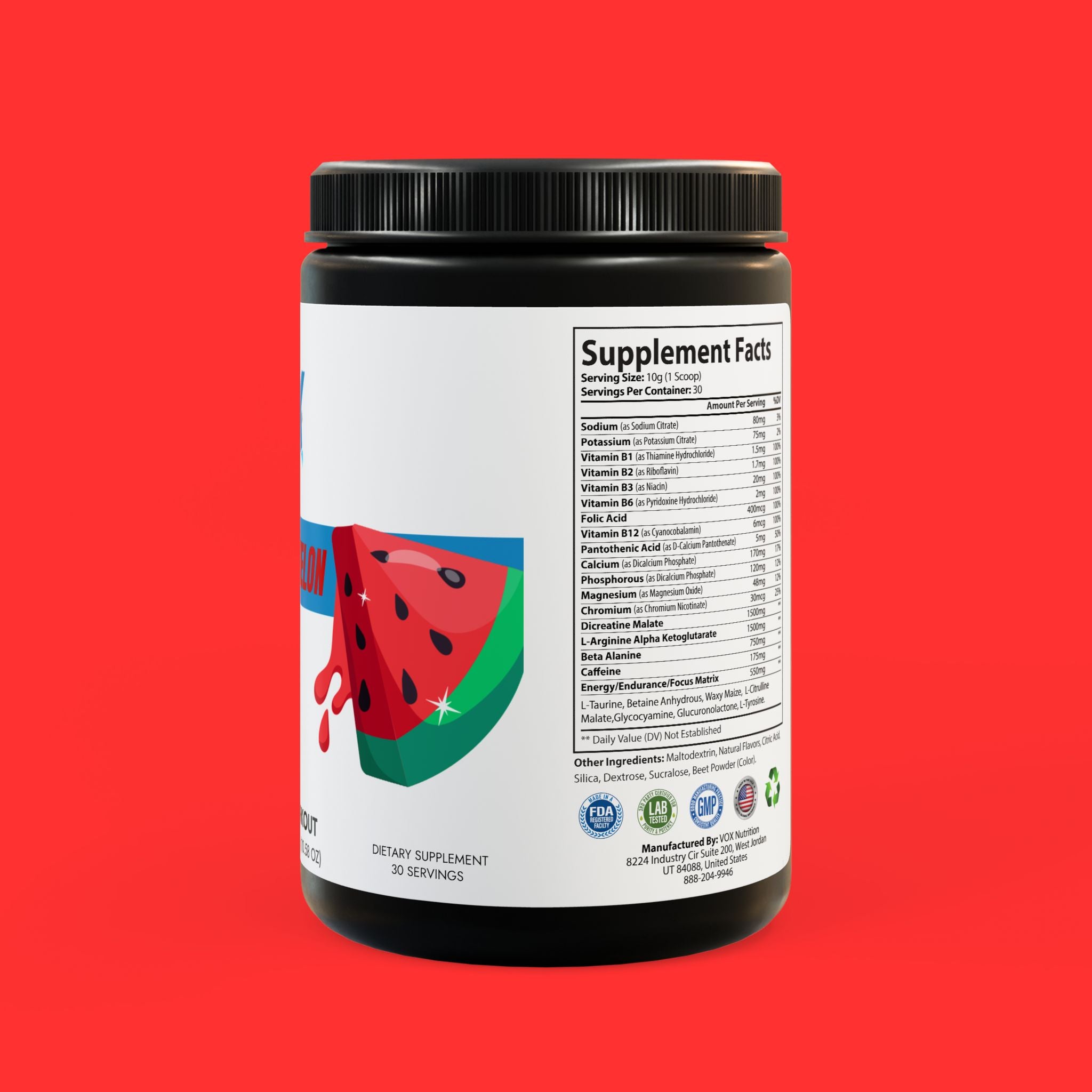 Pre-Workout Supplement, Watermelon Flavor – 300g (10.58oz)