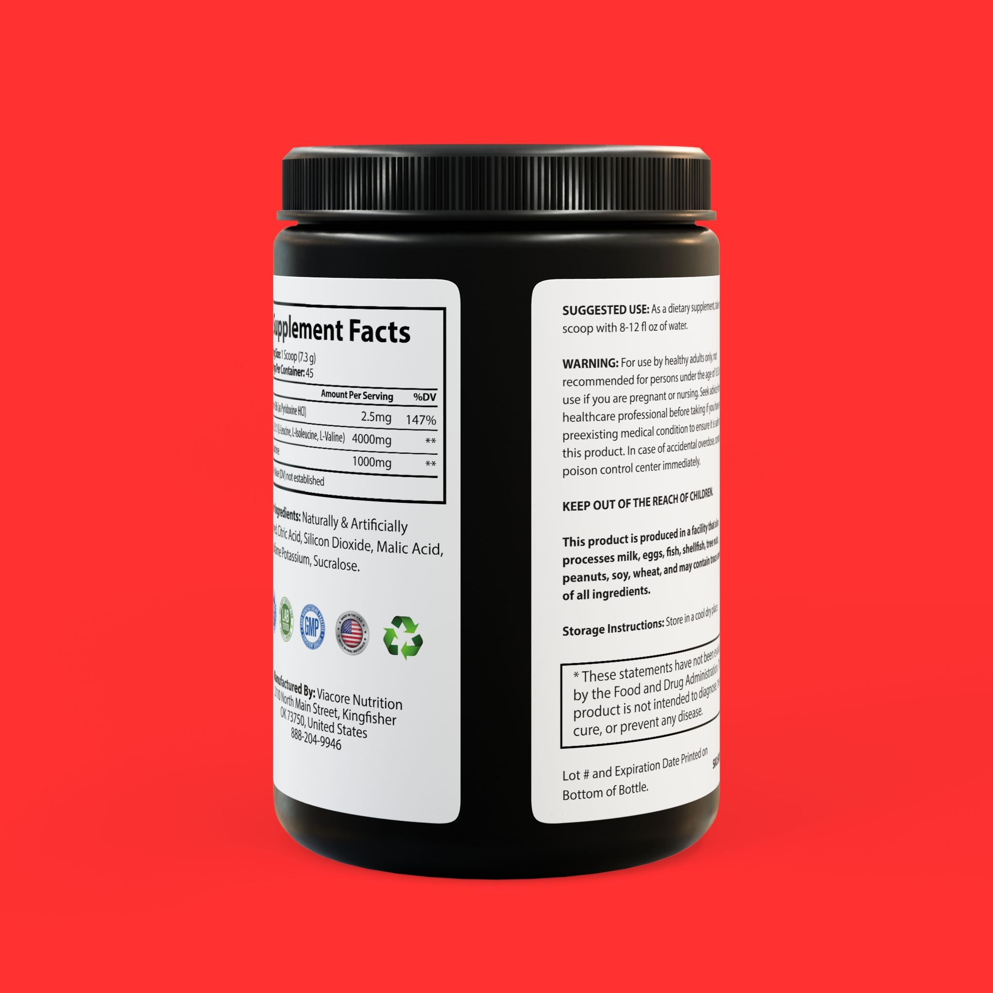 BCAA Supplement, Watermelon Flavor, 325g / 45 Servings